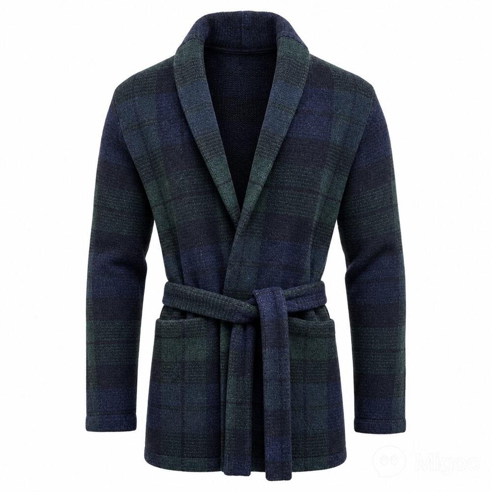 ULTRA RARE Lauren Ralph Lauren Hand-Knit Blackwatch Sweater Coat Sz XL